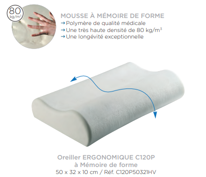 oreiller ergo mémoire forme C120P